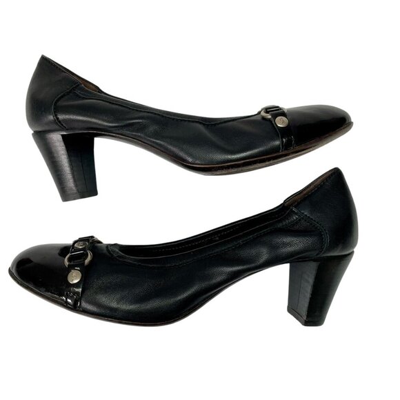 Attilio Giusti Leombruni AGL Black Leather Cap Toe Heels Womens 39 1/2 (9.5) - Picture 7 of 12